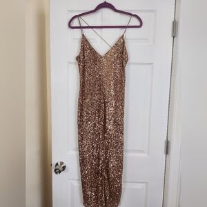 FashionNova Elegant Gold Sequin Dress